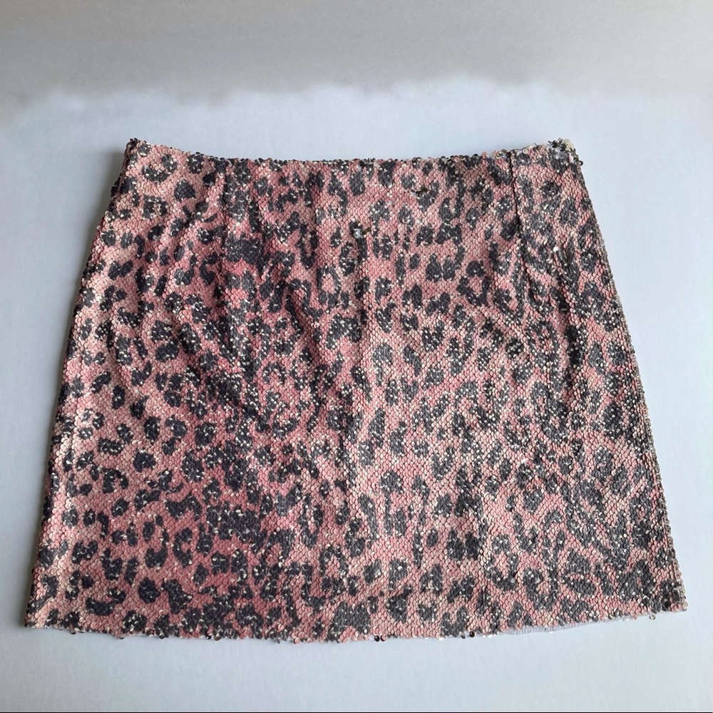Free People Skinny Sequin Mini, Pink Leopard, sz 2